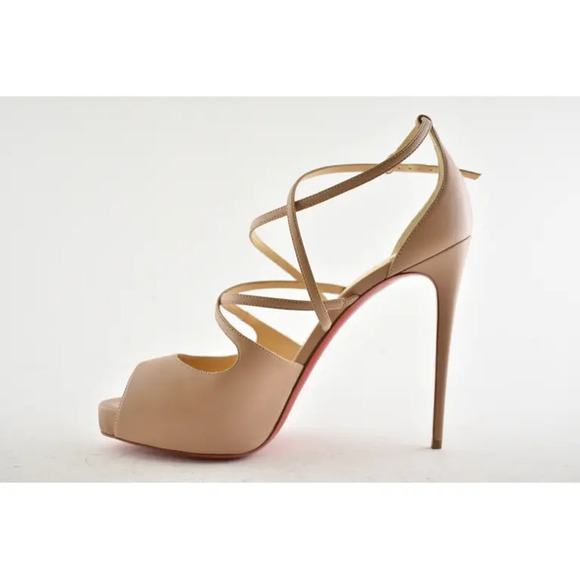 Christian Louboutin Holly Alta 120 Nude Criss Cross Strap Sandal Heel Pump 42 - Picture 7 of 10